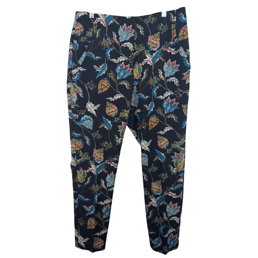 7th Avenue Women Pant Sz 12 Black Floral High-Rise Skinny Chino Boho Fairy Comfy